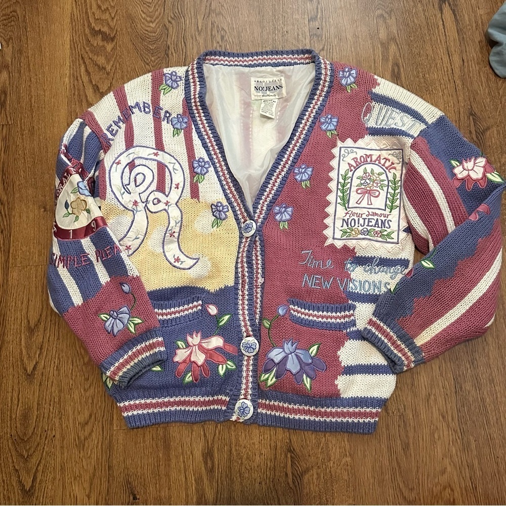 Absolutely NO! JEANS Multicolor Embroidered KNIT lined Sweater One Size unique